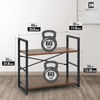 CAPHAUS 2 Tier Small Bookshelf, 24 Inch Width Free Standing Shelf, Bookcase Shelf Storage Organizer, Industrial Book Shelves for Home Office, Living Room, Rustic Oak Vintage Shelves & Metal Frame