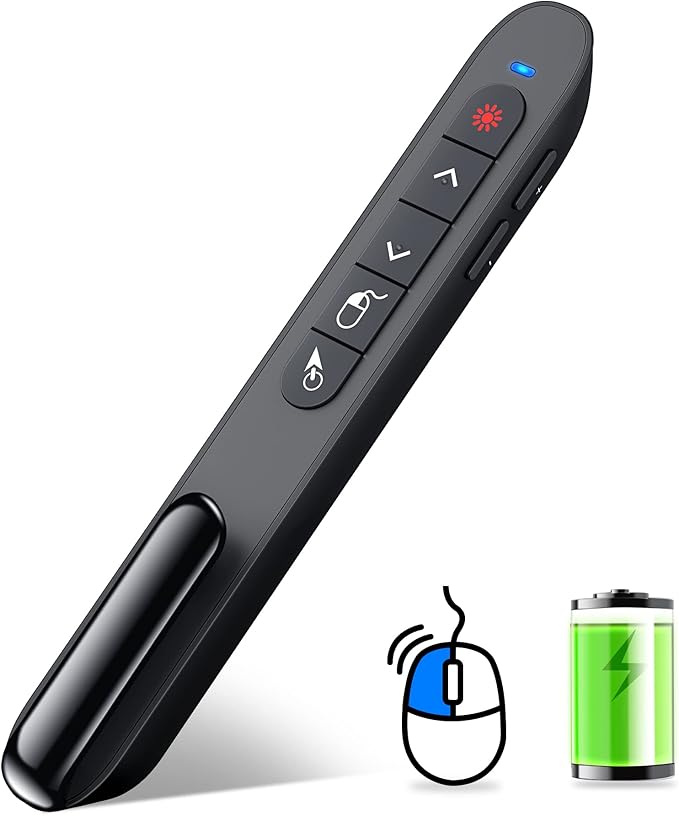 DINOSTRIKE Wireless Presenter Remote with Air Mouse Control, Rechargeable USB A&C Presentation Clicker PPT Pointer RF 2.4GhZ PowerPoint Clicker Slide Advancer for Computer Laptop Mac