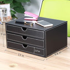 RHCSZ High-end PU Leather Desk Organizer File Cabinet Executive Office Supplies Desktop Filing A4 File Cabinet Stackable Storage Organizer Box with 3 Drawers (Black)…