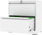 FLIXELIO 2 Drawer File Cabinet with Lock, White Metal Lateral Filing Cabinets for Home Office, Heavy Duty Steel Horizontal Locking Storage Cabinet for Legal/Letter/A4 Size File, Assembly Required