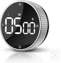Rechargeable Magnetic Kitchen Timer,LED Countdown/Up Timer, Supports USB-C Charging,with Loud Alarm,3 Preset Quick Times(5/15/25m),Perfect for Kitchen Cooking, Studying, and Fitness (Silver)