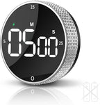 Rechargeable Magnetic Kitchen Timer,LED Countdown/Up Timer, Supports USB-C Charging,with Loud Alarm,3 Preset Quick Times(5/15/25m),Perfect for Kitchen Cooking, Studying, and Fitness (Silver)
