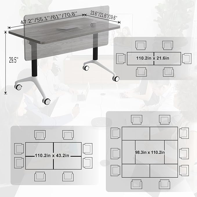 Conference Table,55.1''Folding Conference Room Table for 4-12 People,Mobile Flip Top MeetingTraining Table with Different Coulor and Styles for Offices, Classrooms,Meeting Room (6, 47.2''F)