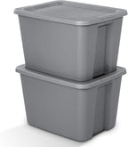 (4 pack) 18 Gallon Plastic Storage Bin with Snap-On Lid, Gray - Durable Stackable Container for Home, Garage & Office Organization