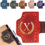 Personalized Mark Bookmark with Pen Holder, Leather Magnetic Book Marker 26 Letters,Custom Initials Page Marks, Gifts for Book Lovers Readers Men Women (Red, X)