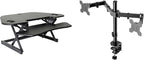 Rocelco 46" Height Adjustable Corner Standing Desk Converter with AC Outlet USB Charger and Dual Monitor Arm Mount - Stand Up Tabletop Riser Workstation - Keyboard Tray - Black (R CADRB-46-ACUSB-DM2)