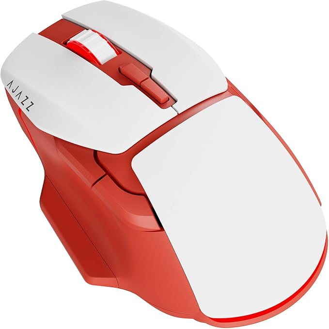 AJ039 2.4G Wireless/ Bluetooth 5.1/ Wired Gaming Mouse, 96g Lightweight, 4800 DPI, Ergonomic LED Backlit USB Gamer Mice Computer Laptop PC, for Windows Mac Linux OS, Red and White