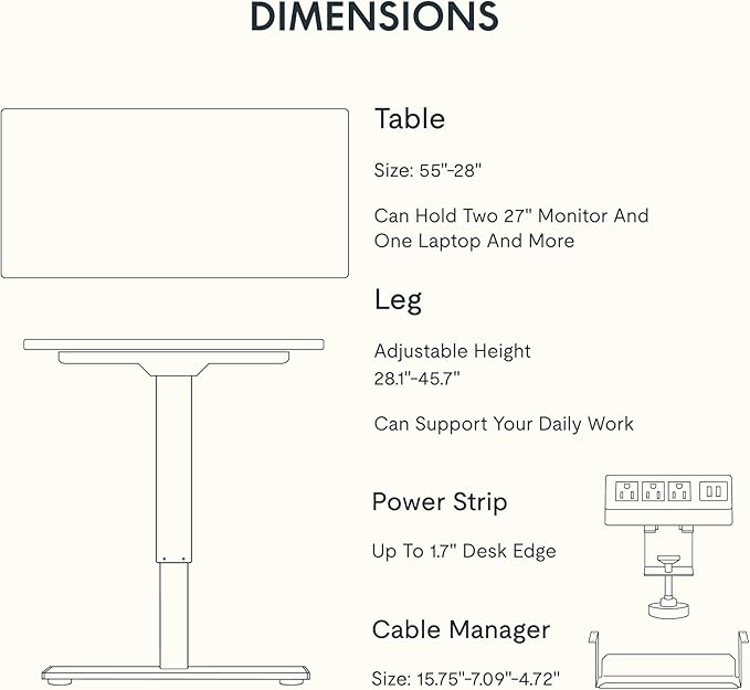 FLEXISPOT EN2 Whole-Piece Standing Desk with Clamp Power Strip, 55 x 28 Electric Stand Up Height Adjustable Desk with Cable Management (Black Frame + 55" Rustic Brown Desktop, 2 Packages)