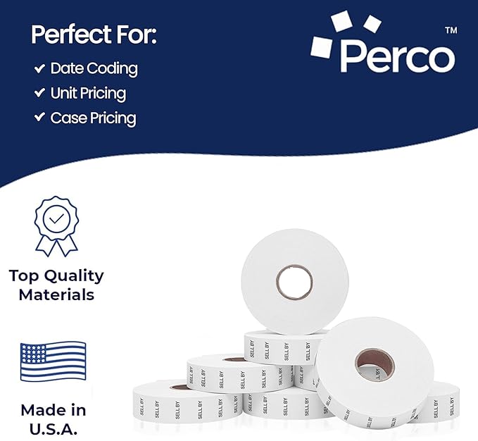 Perco Sell by Labels Pricing Labels for Monarch 1136 Price Gun -3 Sleeves 24 Rolls 42,000 Labels