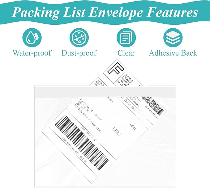 6”×9” Self-Adhesive Shipping Label Sleeves, FungLam Shipping Label Sleeves, Packing List Envelopes, Clear Top Loading Packing List, Shipping Labels Pouches for Shipping Labels/Files 200 Pack