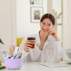 SKYDUE 360 Rotating Purple Pen & Art Supply Organizer - 5 Slot Desk Organizer for Office, School, Home