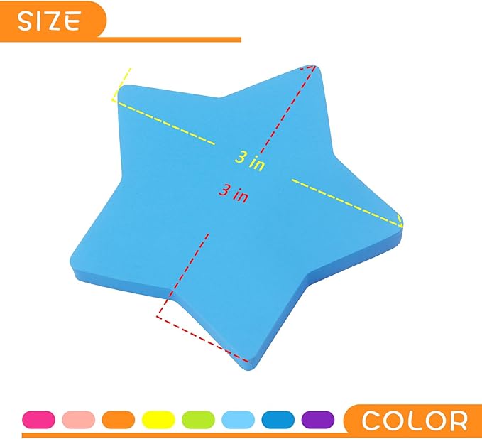 Star Shape Sticky Notes 8 Color Bright Colorful Sticky Pad 75 Sheets/Pad Self-Sticky Note Pads (8 Pads)