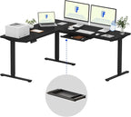 FLEXISPOT L Shaped Standing Desk, 71 x 63 Inch Electric Height Adjustable Corner Desk, Sit Stand Computer Workstation, Preset Controller, Home Office, Black Frame with Black Top, Black Drawer
