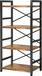 Homeiju Bookshelf, 4 Tier Small Bookcase, Organizers and Storage, Metal Small Bookcase, Rustic Book Shelf Organization and Storage for Living Room, Bedroom, and Home Office(Rustic Brown)