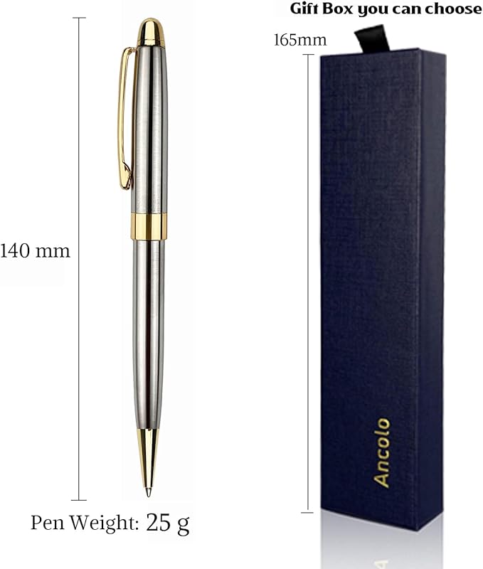 Ancolo Personalized Luxury Ballpoint Pen Writing Set-Stainless Steel Fancy pens Custom with Your Name or Message, Perfect for Students/Teacher/Manager/Lawyer/Professor 5PCS/Pack