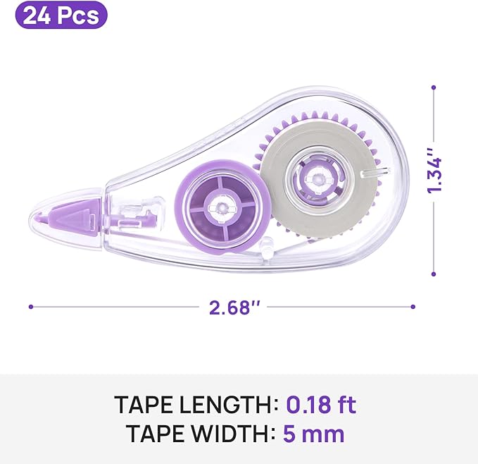 24 Pcs Colorful Core Correction Tape, 18.04 Ft White Wrong Out Tear-Resistant Bulk, Instant Corrections Easy To Use Applicator for School, Office, Note Taking, Journal (Tape Width 0.2 in)