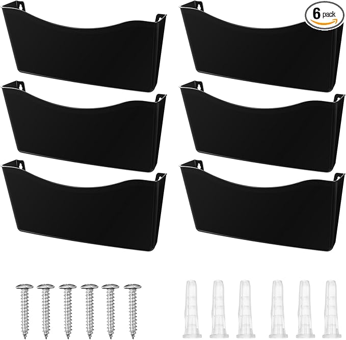 Colarr 6 Pcs Expandable Pocket Wall File Set Plastic Wall Mountable Space Saving Files Office Wall Organizer Wall Mount File Holder Wall Hanging File Organizer for Mail Magazine Letter (Black)