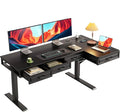 OffiGo L Shaped Electric Standing Desk with Wooden Drawers, 55 Inch Height Adjustable Corner Workstation with Power Outlets, Sit Stand Table for Home, Office, Black
