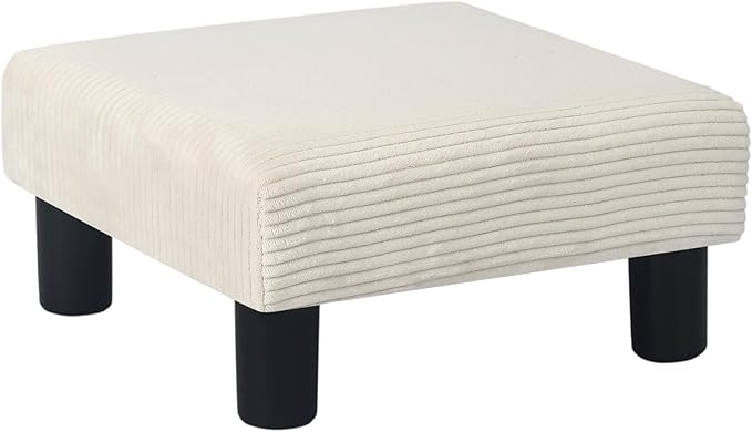 Joveco Small Foot Stool Ottoman, Corduroy Square Footstool Upholstered Footrest Foot Rest for Chair, Under Desk, Office, Living Room, Thick Stripes White