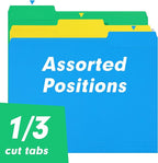 File Folder, RAZCC 100 Pack 1/3 Cut Tab Colored File Folders, File Folder Letter Size for Office Classroom Use, Assorted 5 Colors Folders with Tabs