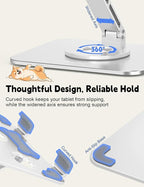 Aoviho Adjustable Tablet Stand for iPad - 360° Rotating Aluminum Desk Holder, Foldable Stable Stand for iPad Pro 12.9/11, Samsung Galaxy Tab, Home Office & Travel, Silver