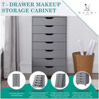 Naomi Home Debbie 7-Drawer Craft & Office Storage Cabinet, White – Rolling File Cabinet with Wheels, Chic Design for Supplies & Folders, 15.7" D x 18.9" W x 34.2" H