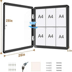 Mifuro 28"x26" Enclosed Bulletin Board, Lockable Weather-Resistant Aluminum Cork Noticeboard for School & Office, Black Frame w/Grey Flet