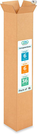 Tall Moving & Shipping Boxes 6"L x 6"W x 36"H (15-Pack) - Extra Strength 200 lb vs Regular - Corrugated Cardboard Box, Made in USA - Box for Packaging - Durable Shipping Box by IDL Packaging
