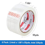 JIALAI HOME Heavy Duty Transparent Packing Tape,6 Rolls with Refillable Dispenser,Industrial Grade Packaging Tape for Shipping Moving Sealing,1.88 inches x 55 Yards Per Roll