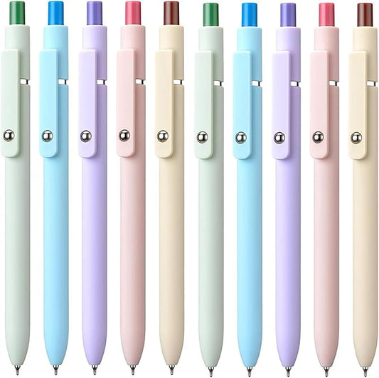 10Pcs Gel Pens, 0.5mm Black Ink Pens Retractable Fine Point Smooth Writing, Aesthetic Office School Supplies, Desk Accessories Nursing Pen for Journaling Note Taking, Gifts for Women Men (Morandi B)