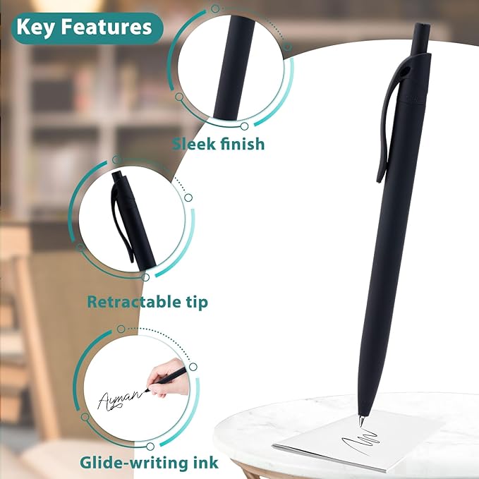 Pens Bulk, 50 Pack Retractable Ballpoint Pen, No Bleed Black Click Pens, Writing Pen in Medium Point, 1.0 MM Black Smooth Ink, Ideal for Office, School & Everyday Use