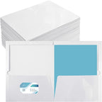 Yeaqee 100 Pack 2 Pockets Glossy Laminated Paper Folder First Day of School Presentation Folder Letter Size Two Pocket File Portfolio Holder Back to School Items Bulk for Teacher Office (White)