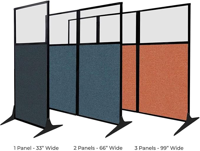 Versare Workstation Partition | Portable Wall Divider | Modern Office Cubicle | Free Standing Privacy Screen | Flexible Work Space | 66" x 70" Natural Maple Wood Grain Panels with Clear Window