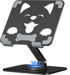 Aoviho Adjustable Tablet Stand for iPad - 360° Rotating Aluminum Desk Holder, Foldable Stable Stand for iPad Pro 12.9/11,Home Office & Travel,Great Gift for Mom & Teens, Black