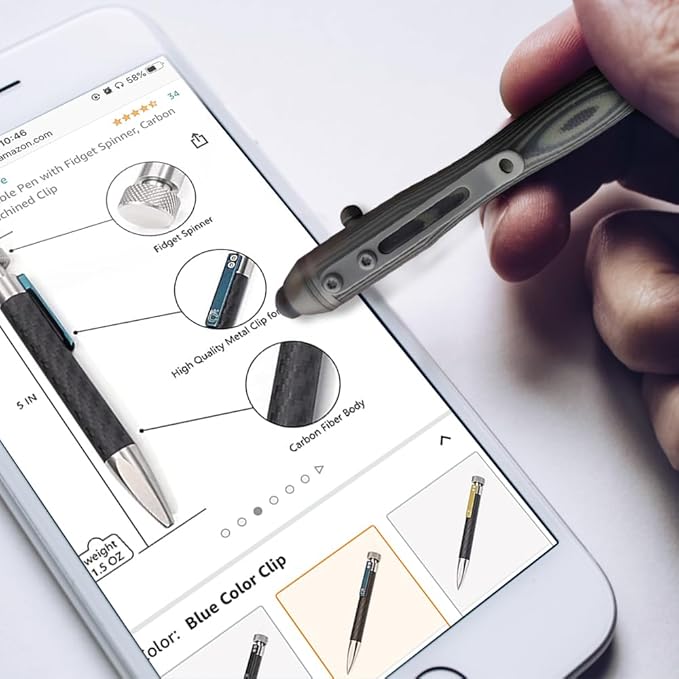 Cool Hand 5.7'' Bolt Action Pens, EDC Ballpoint Ink Refillable, Stylus for Touch Screen, G10 Body w/Pocket Clip, Ergonomic Grip, with a Free Refill, 5375-G