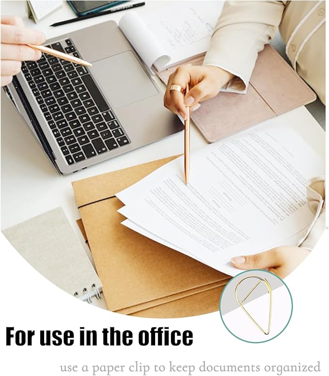 200 Pcs Teardrop Paper Clips Bulk,Stainless Steel Rust-Resistant Paperclips for Wedding Invitations, 3X Stronger Hold with Mirror Polish (Gold, 1inch)