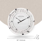 Presentime & Co 10" Farmhouse Series Wall Clock, Shiplap Style, Raised 3D Arabic Numeral, Antique Distressed White