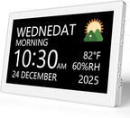 Raynic Digital Clock,10.1 Inch Large Display Calendar Clock with 12 Themes, 20 Alarms, 20 Reminders, Auto Dimming, 12/24 Hours for Seniors, Desk (White, 10.1 Inches)