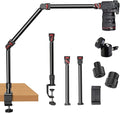 DImotliyor Overhead Camera Mount Desk Stand, 3-Section Flexible Detachable Articulating Arm with 1/4“ 3/8" 5/8" Screw&360° Ball Head, C-clamp Tabletop Mount for DSLR Camera/Webcam/Microphone/Lights
