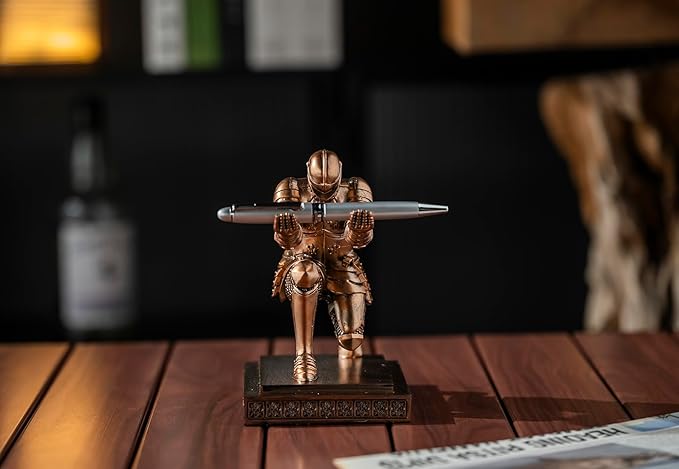 Amoysanli Knight Pen Holder Desk Organizers and Accessories Desk Decor Resin Pen Holder as Gift with a Cool Pen for Office and Home (Red)