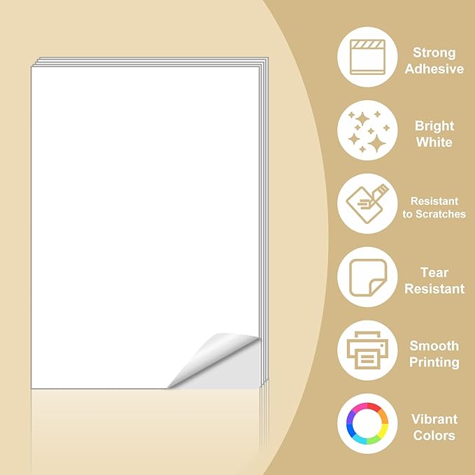 BESTEASY Sticker Paper 8.5" x 11" Full Sheet Label Stickers for Laser & Inkjet Printers, Self-Adhesive Paper Shipping Labels (1-up 1000 Labels)