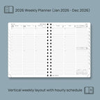 POPRUN 2026 Planner (Medium - 6.5'' x 8.5'') with Hourly Schedule, Vertical Layout - 2026 Weekly Calendar (Jan. 2026 - Dec.2026) for Time Management, Monthly Tabs, Spiral Bound, Soft Cover - Green