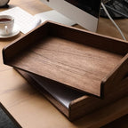 DDYURI Desktop File Trays Stackable Paper Tray for Letter/A4 Size Magazine - Wood Office Document Organizer Shelf - Wooden Folder Organization Rack Desk Tray Pack of 2 Dark(2CTP-DK)