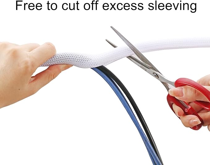 QCSIW 1/4" x50ft Split Sleeve Cable Organizer - Wire Protector Sleeving for Desk, PC, TV, Home Office | Cord Management Cover, Easy Install, White
