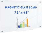 Magnetic Glass Whiteboard, 6' x 4' Glass Dry Erase Board for Wall, 72" x 48" Large Frameless White Board with 1 Marker Tray and 10 Magnets for Office, Home, Classroom - Ultra White