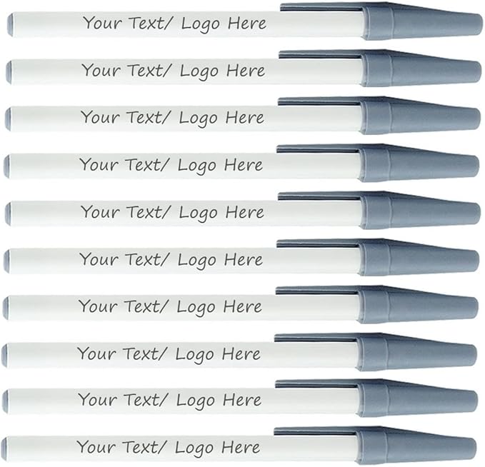 Personalized Stick Pens With your Custom Logo or Text-500 Pack Bulk-for Businesses, Parties, and Events, Custom Printed Slim Ballpoint Pens with Cap, Grey, Black Ink