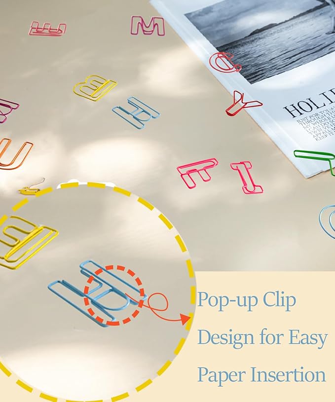 52 Pcs Stainless Steel Paper Clips - Alphabet Letter Clips for Office & School with Storage Box Assorted Color (Love Series)