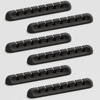 Apromisith USB Cable Organizer Clips Cord Holder,6 Packs (7-Slots) Black Self Adhesive Desk Cord Cable Management