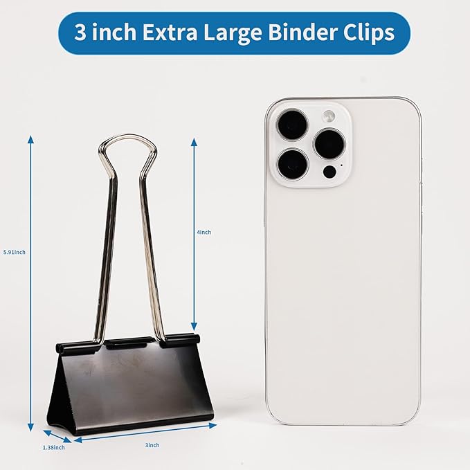 Jumbo Binder Clips 3 Inch - Extra Large Binder Clips 18 Pack, Heavy Duty Office Binder Clips for Paper, Documents, School & Office Supplies (18, 3 inch)