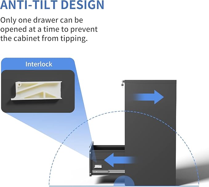 3 Drawer File Cabinet with Lock, Vertical Filing Cabinets for Home Office, Locking File Cabinet Hanging Files for A4/ Legal/Letter, Require Assembly, Black